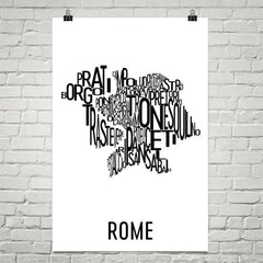 Rome Neighborhood Typography Prints – Modern Map Art