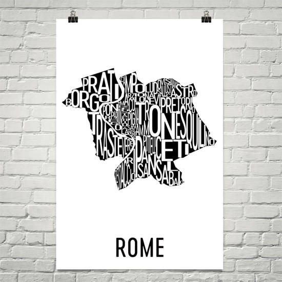 Rome Neighborhood Typography Prints – Modern Map Art