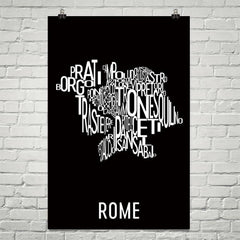 Rome Neighborhood Typography Prints – Modern Map Art