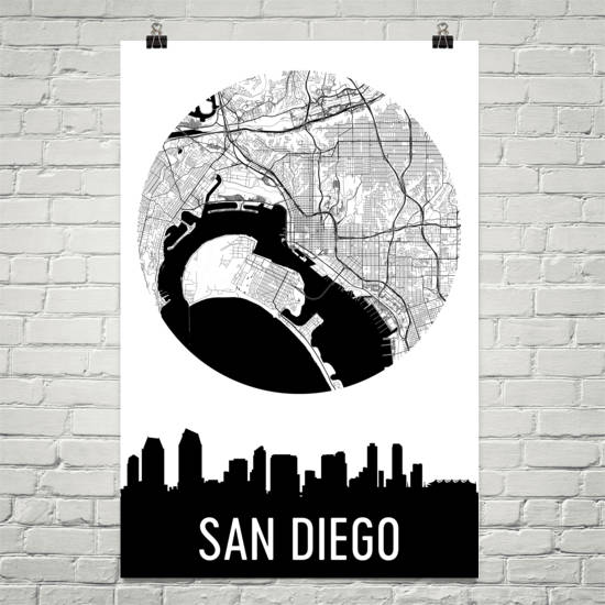 San Diego Skyline Silhouette Art Prints