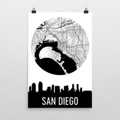 San Diego Skyline Silhouette Art Prints