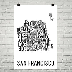 San Francisco Neighborhood Typography Prints – Modern Map Art