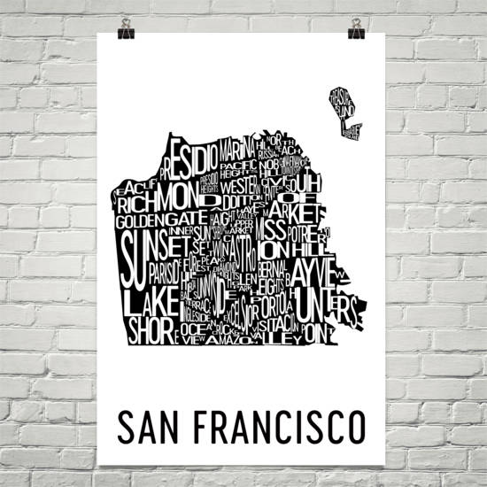 San Francisco Neighborhood Typography Prints – Modern Map Art
