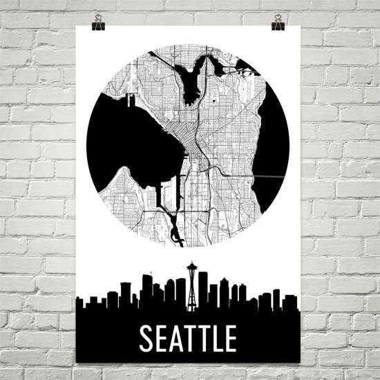 Seattle Skyline Silhouette Art Prints