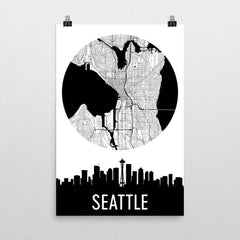 Seattle Skyline Silhouette Art Prints