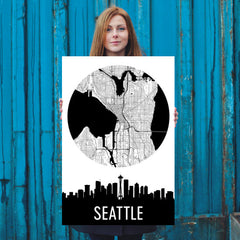 Seattle Skyline Silhouette Art Prints