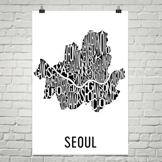 Seoul Neighborhood Typography Prints – Modern Map Art