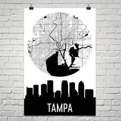 Tampa Skyline Silhouette Art Prints