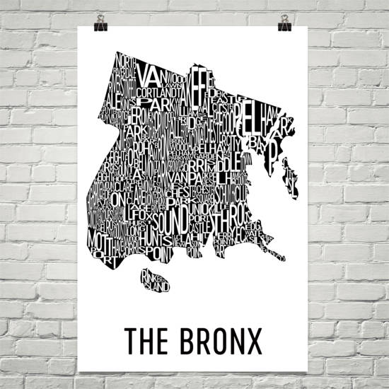 The Bronx Neighborhood Typography Prints – Modern Map Art