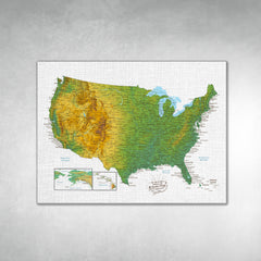 United States Push Pin Map With Pins - Topographic