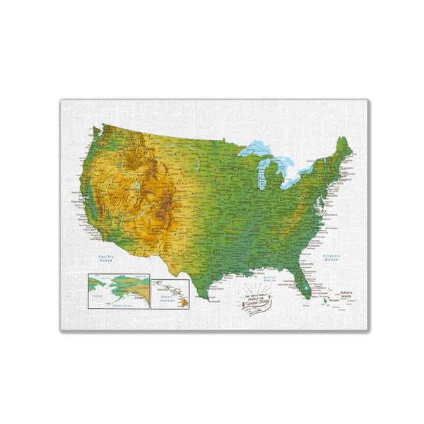 United States Push Pin Map With Pins - Topographic