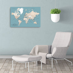 Framed World Map With Push Pins - Comes With 10 Different Pin Colors!
