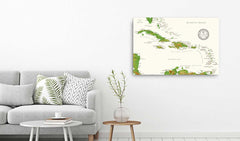 Caribbean Push Pin Map - White - With 1,000 Pins!