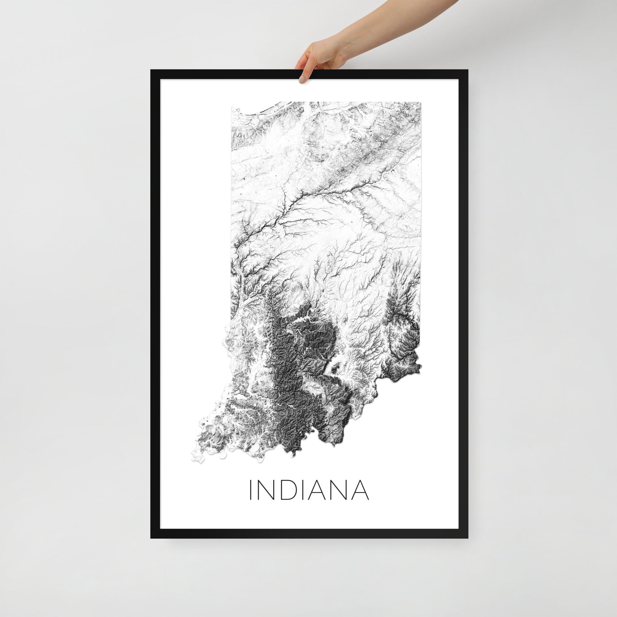 Indiana State Topographic Map Art Black & White – Modern Map Art