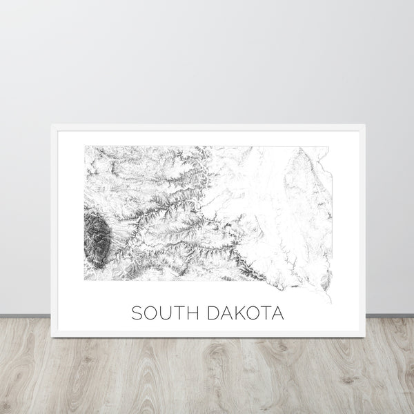 South Dakota State Topographic Map Art
