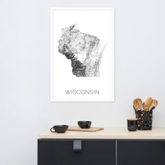 Wisconsin State Topographic Map Art