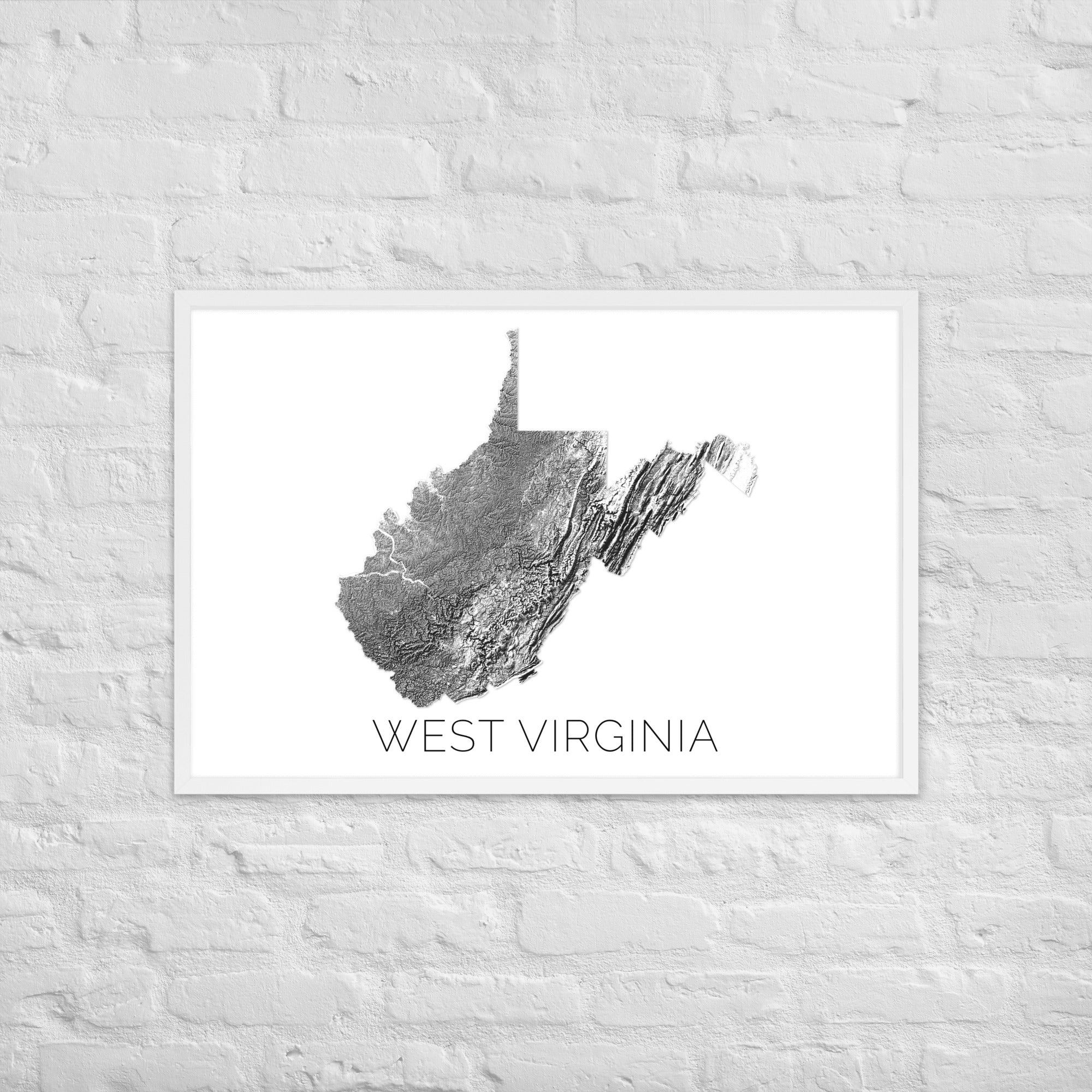West Virginia State Topographic Map Art Black & White Modern Map Art