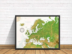 Europe Push Pin Map - Topographic - With 1,000 Pins!