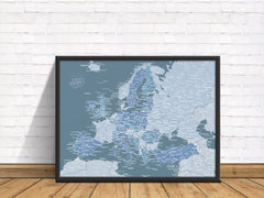 Europe Push Pin Map - Blue - WITH 1,000 PINS!