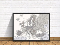 Europe Push Pin Map - Grey - WITH 1,000 PINS!