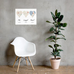 Met, Engaged, Married Heart Print