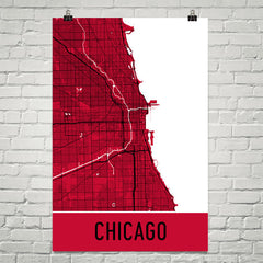 Chicago IL Street Map Poster Red