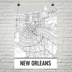 New Orleans Map Street Map Poster White
