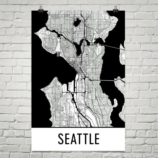 Seattle WA Street Map Poster White