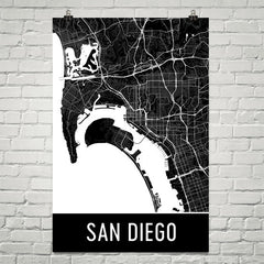 San Diego CA Street Map Poster Blue and White