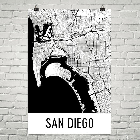 San Diego CA Street Map Poster White