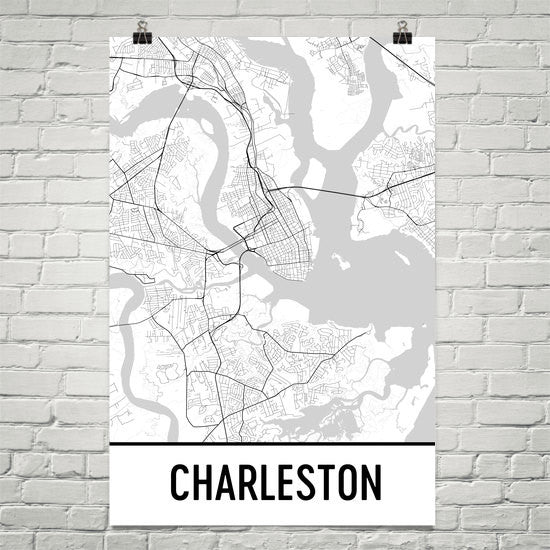Charleston SC Street Map Poster White