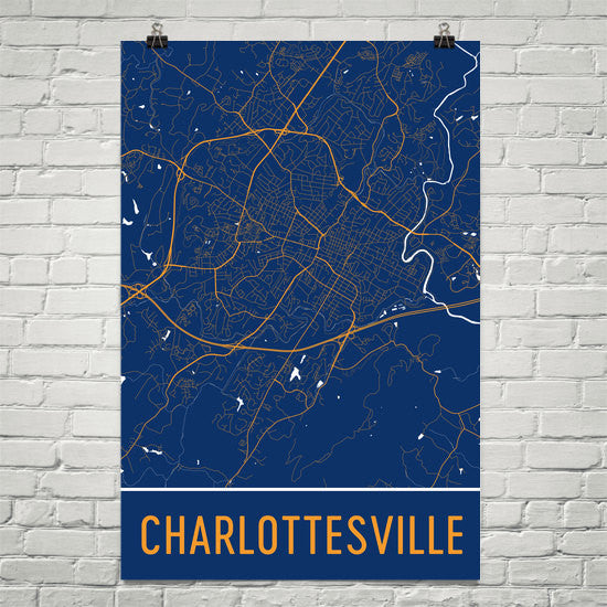 Charlottesville VA Street Map Poster - Wall Print by Modern Map Art