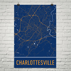 Charlottesville VA Street Map Poster Black