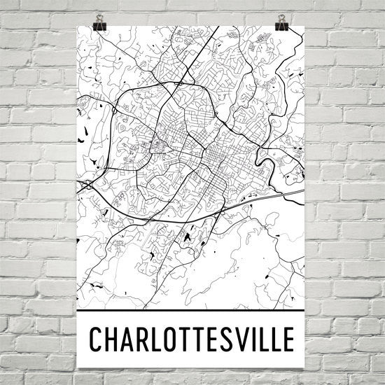 Charlottesville VA Street Map Poster White