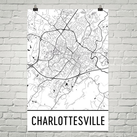 Charlottesville VA Street Map Poster - Wall Print by Modern Map Art