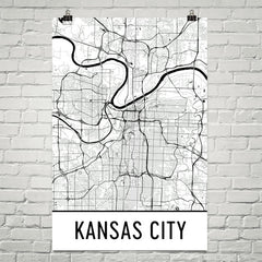 Kansas City MO Street Map Poster White