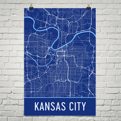 Kansas City MO Street Map Poster Blue