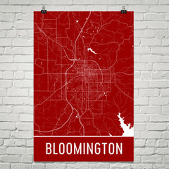 Bloomington IN Street Map Poster Red