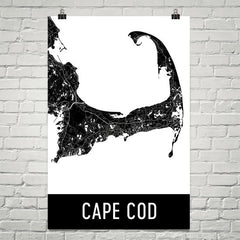 Cape Cod MA Street Map Poster White and Blue