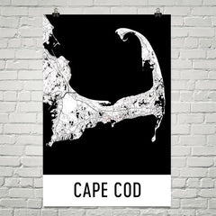 Cape Cod MA Street Map Poster Tan and Blue