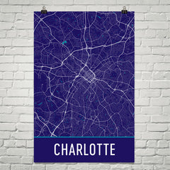 Charlotte NC Street Map Poster Blue