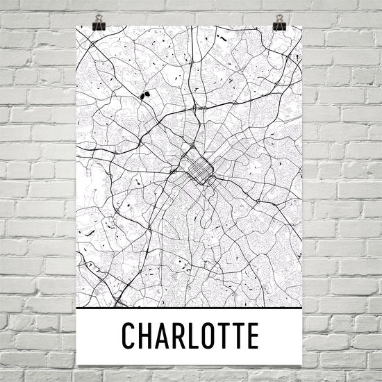 Charlotte NC Street Map Poster White