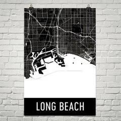 Long Beach CA Street Map Poster White
