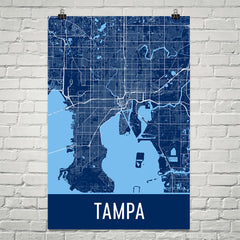 Tampa FL Street Map Poster Blue and Blue