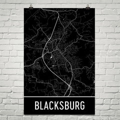 Blacksburg VA Street Map Poster Maroon