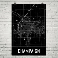 Champaign IL Street Map Poster Blue