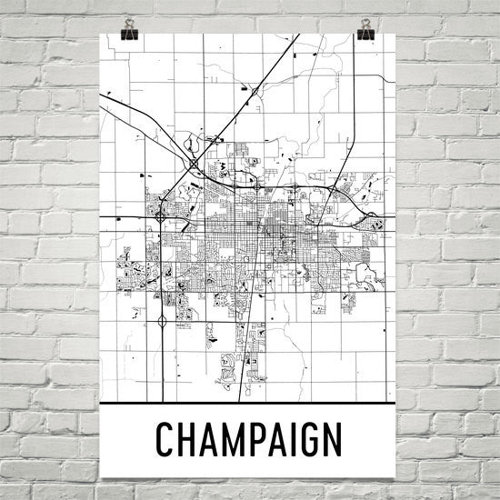 Champaign IL Street Map Poster Black