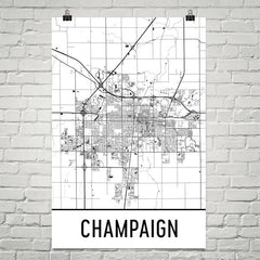 Champaign IL Street Map Poster Black
