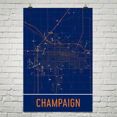 Champaign IL Street Map Poster White