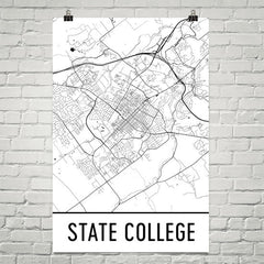 State College PA Street Map Poster Black